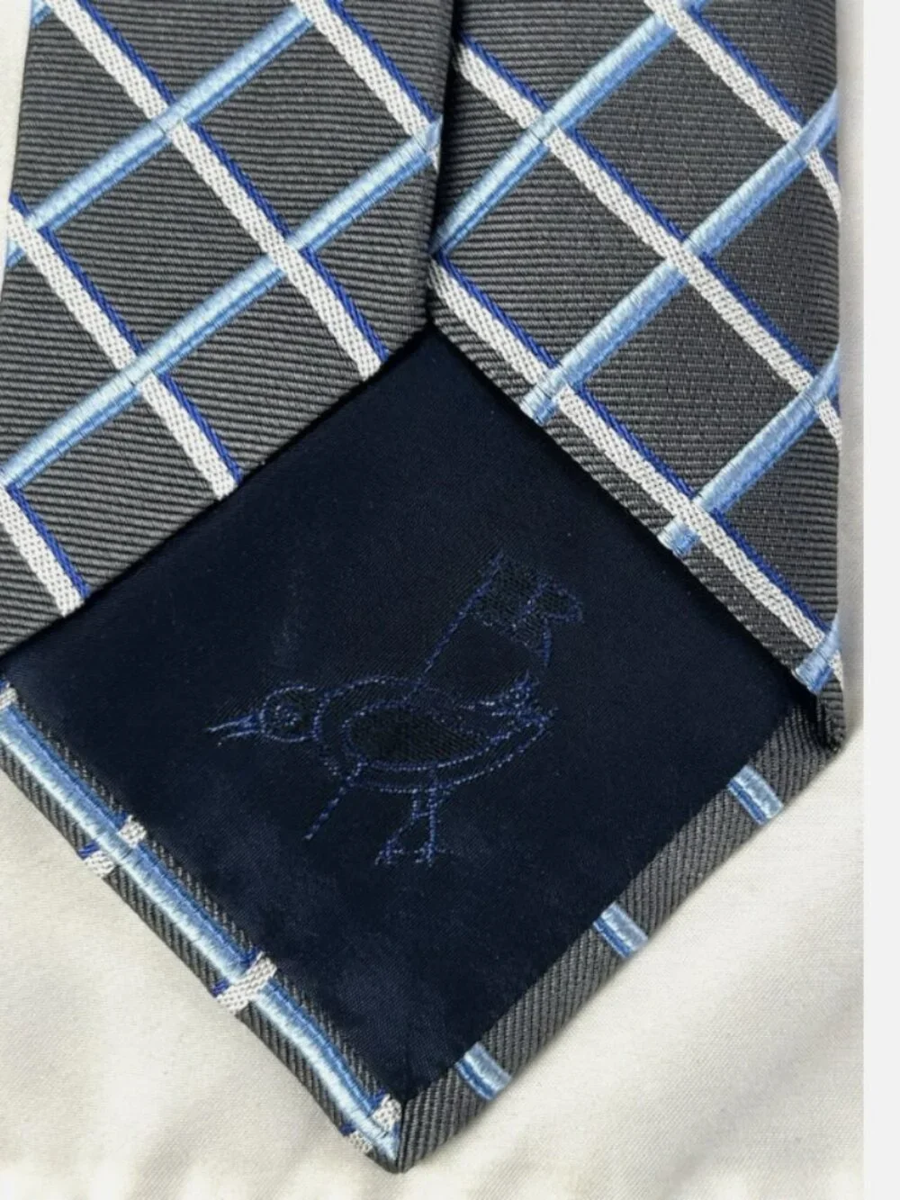 Faconnable Gray Blue Plaid Textured Silk Neck Tie Made In Italy